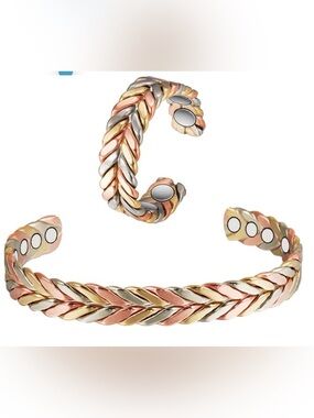 Copper Bracelet for Women, Pure Copper Suit Adjustable Three-Color Gold Braid Ma